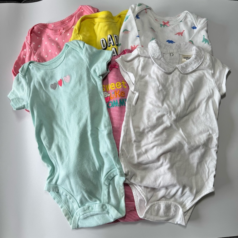 Bundle of Baby Girl Onesies Size 12 Months Carter’s Oshkosh B’Gosh Pink Yellow